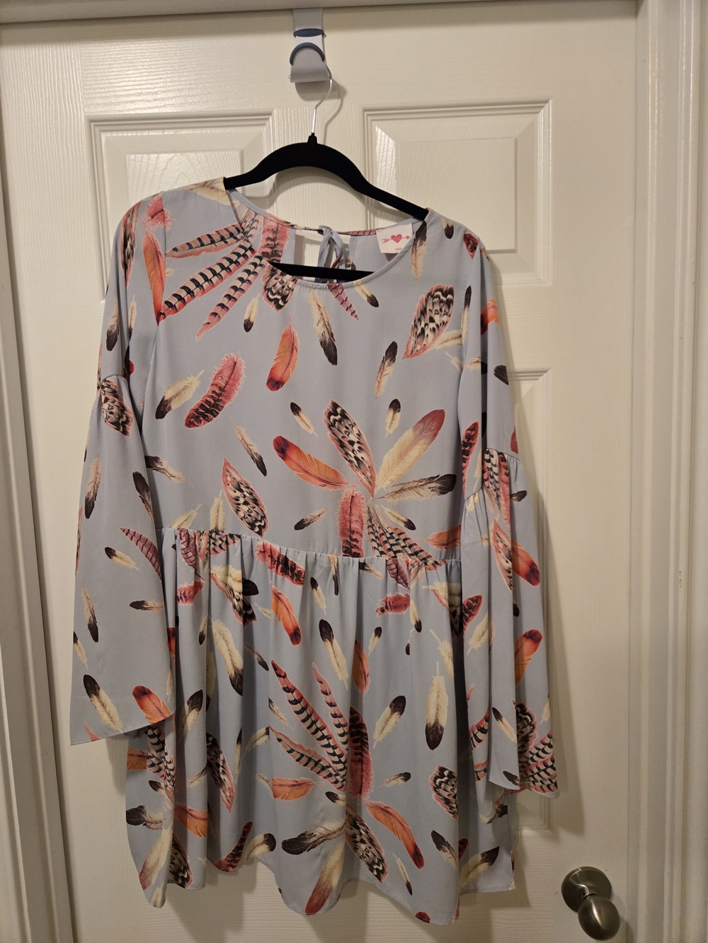 Buddy Love Light Blue Mini Dress with Multicolor Feather Print